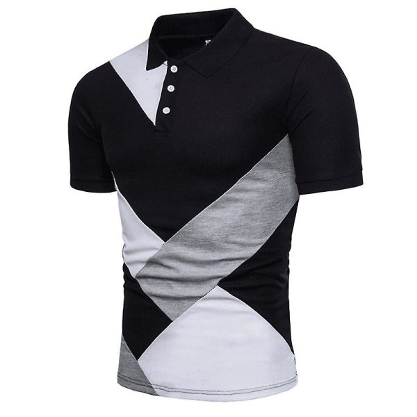 Men's Polo Shirt Golf Casual Summer Short Sleeve Tops Black L