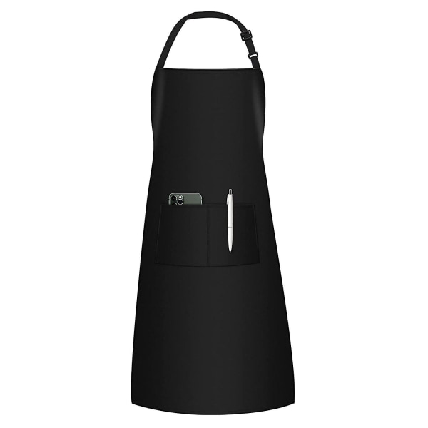 Kockförkläde, vattentätt dam för män Restaurang Kök Bakning Köksförkläde med 2 fickor, svart