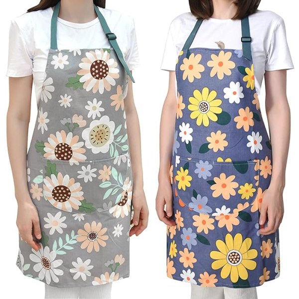 2 ST Köksförkläden for women, justerbart halshaklappsförkläde med ficka, köksförkläden for matlagning Bakning Trädgårdsarbete