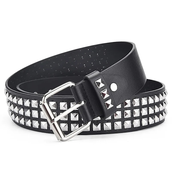 Dambälte Punk Hardware Jeansbälte Fyrkantiga pärlor Nubbälte Svart Harajuku Midjebälte Öljetter Spänne Herr Metall Dekoration Bälte Svart Black 110cm