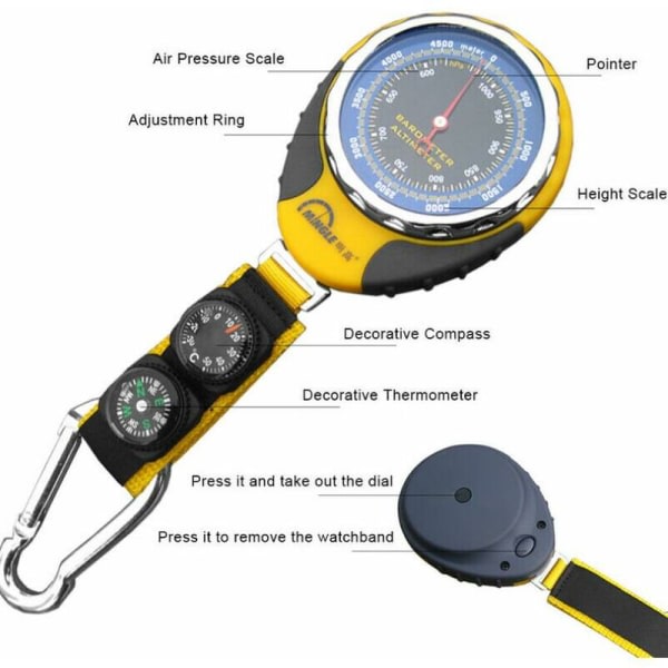 BF bärbar multifunksjonell digital høydemätarebarometer for utendørscamping vandring og klättring Modell: gul