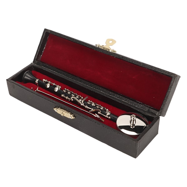 Miniature klarinet med stativ og etui Miniature Musikinstrument Dukkehusmodel Dekoration 6,3 tommer