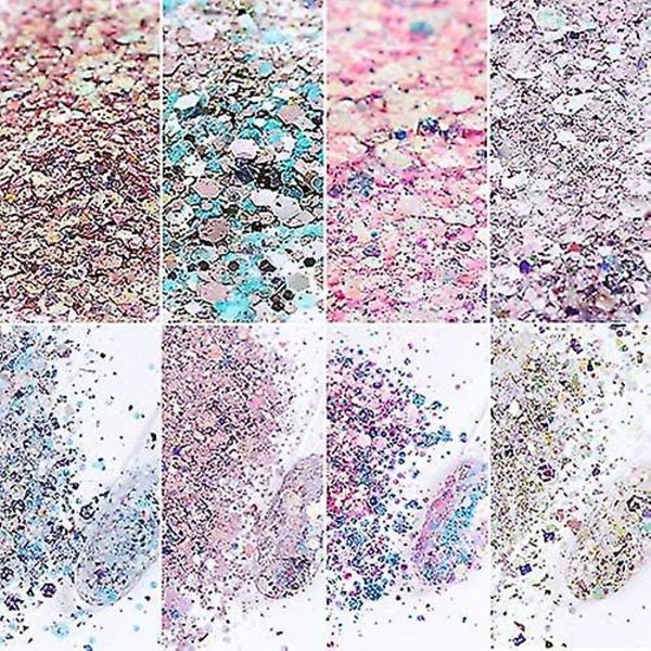 8 æsker/sæt holografiske negle glitter havfrue pudder flager skinnende charms Hexagon nail art Pigment Støv Dekoration Manicure