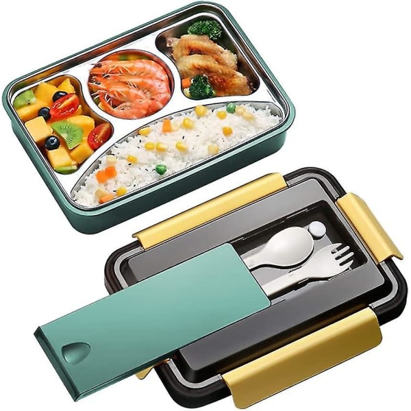304 4-i-1 Lunchbox med bestick, Speyang Läcksäker Bento Box, Bento Box ja rostfritt stål, Läcksäker Bento Sked Lådor, Lunchbox för barn och vuxna