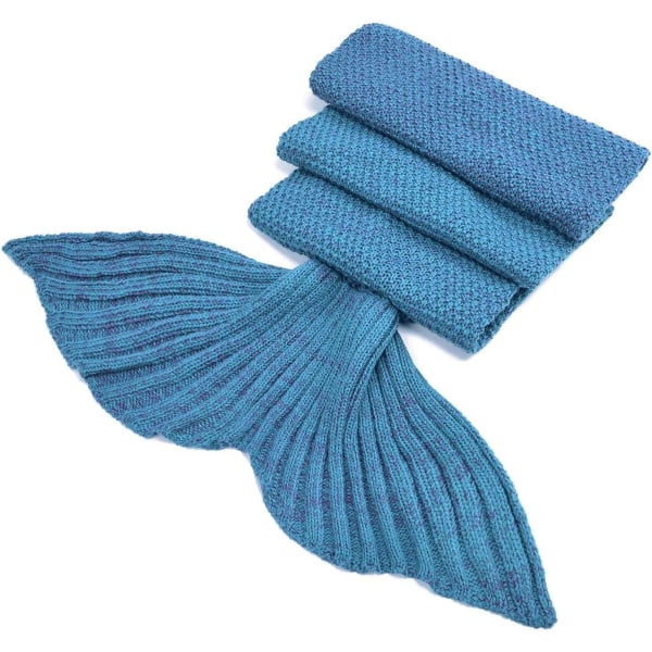 Mermaid Tail -peitto Virkattu Merenneito-peitto lapsille, Pehmeät unihuovat kaikkina vuodenaikoina, klassinen kuvio (56"x28", Lake Blue)