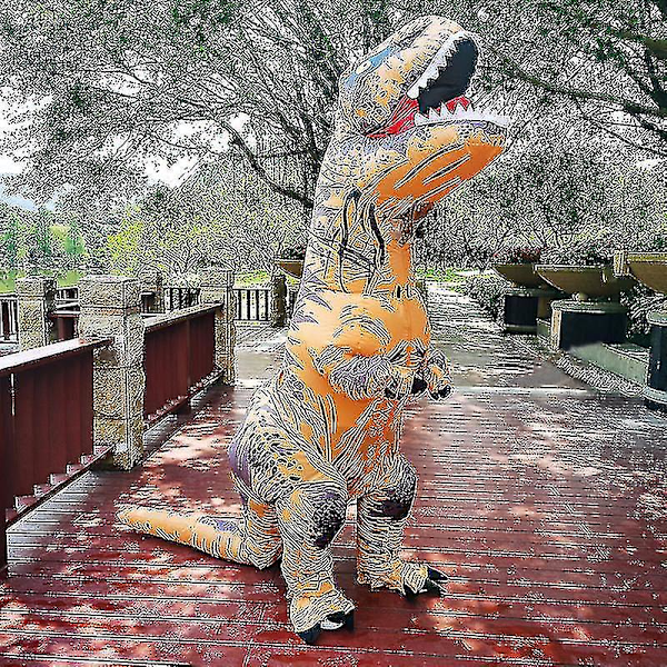 Barn och vuxen dinosaurie uppblåsbar cosplay dräkt T-rex anime tecknad festklänning Halloween kostym yellow