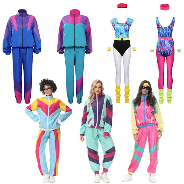 80-tals 90-tals Hippie Disco Cosplay Kostym Outfit Toppar Byxor Sportkläder Retro Hip Hop Jumpsuit Kvinna Halloween Karneval Maskeraddräkt E E XL