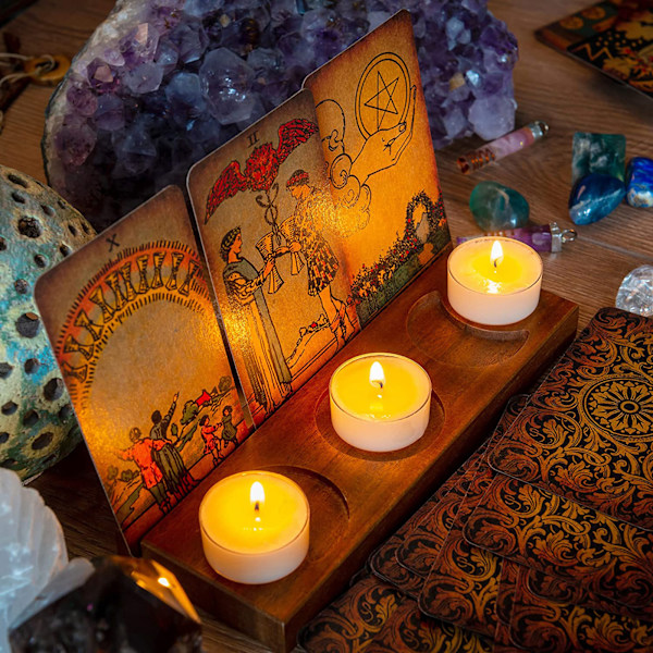 Træ Triple Moon Stativ Træ Tarot Kort Lys Display Holder Altar Forbrugsvarer