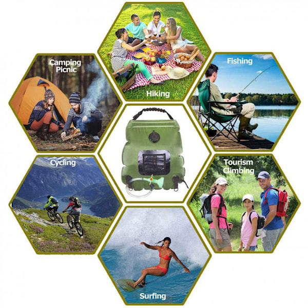 20L badväska solenergiabsorption armégrön 5 gallon duschväska utomhus camping badvattenväska necessär black