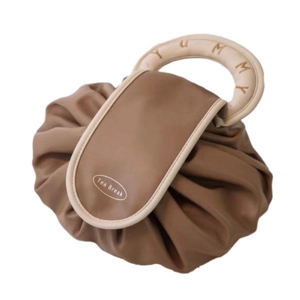 Sminkväska med dragsko med håndtag Multifunktionell bärbar nødvendig for daglig brug/resor Brun