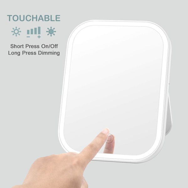 LED-oplyst makeup-spejl lommespejl bordsspejl makeup-spejl med touch-lagring knap foldbar spejl 180° justerbar batterikabel til