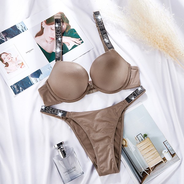 Sexiga underkläder Komfort Damset Push Up BH Victoria's Secret Underklädesset Kvinnliga Underkläder Vetement Femme brun brun brown 80B