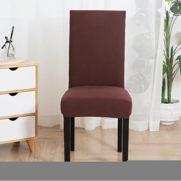 6 Tvättbara Stretch Stolsöverdrag - Elastiska Stretch Överdrag [YDE] Brun