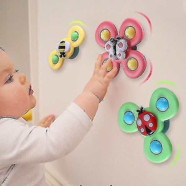 3-pak Baby Sucker Spinning Top Toy Fidget Spinner Badelegetøj med roterende sugekop
