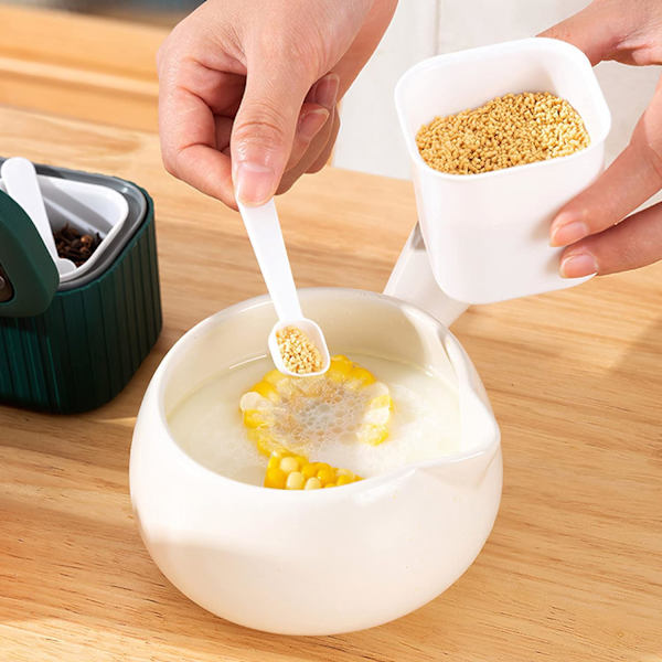 4-pack Kryddburkar Kryddbehållare Kryddburk med Lock och Sked, Krydda Salt Socker Kryddburk