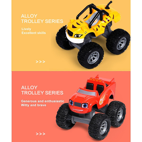 2023 Blaze Monster Machines 4-Pack Pressgjutna Metallbilar med Tryckfunktion för Barn 3+[YDE]