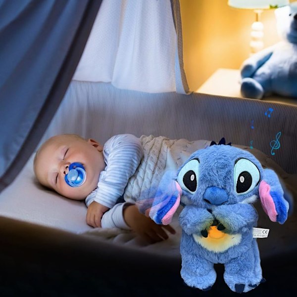 Stitch Plyschleksak för Ångestlindring, Söt Tecknad Film Lugnande Djurleksak med Airbag Andningsrörelser för Barn och Vuxna (Blå)