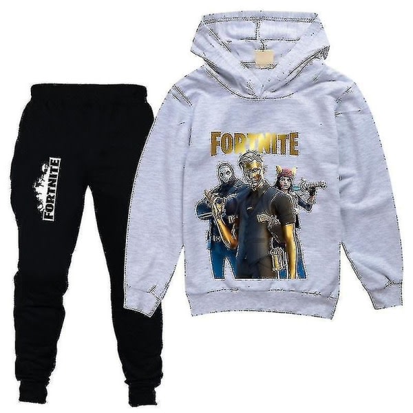 Fortnite Kids Drenge Casual Hættetrøje+bukser Suit Træningsdragt Grå 150