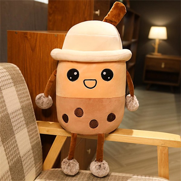 Mjuk plyschkudde Bubble Tea Boba Cup-mönster 30cm-Brown Open Eyes