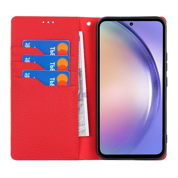 Ægte læder flip cover med pung og stativ til Samsung Galaxy A54 5G med rem