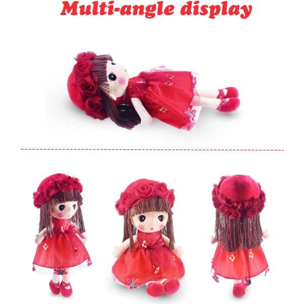 Kawaii täytetyt pehmeä kukkatyttö pehmolelu-nukke tyttöjen lahja, 18 tuumaa (punainen)