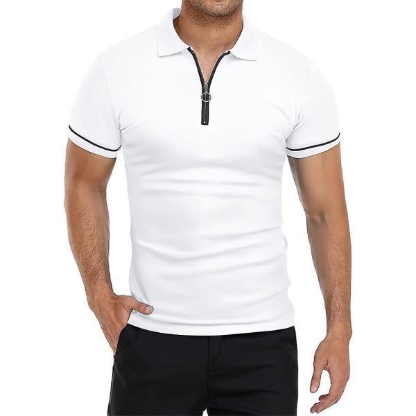 Herretrøjer med V-hals-poloskjorte med lynlås Sommer-afslappet golfskjorter Hvid S