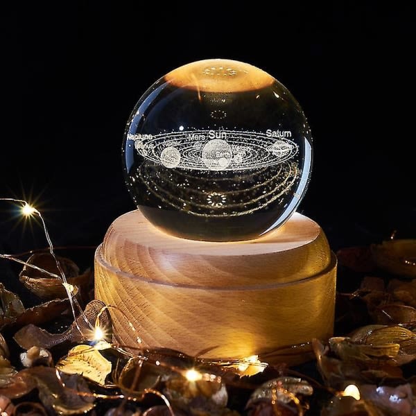 Projektionsled-ljus-3d-speldosa med kristallkula Lysande roterande musiklåda i trä Bas Bästa presenten till födelsedagen