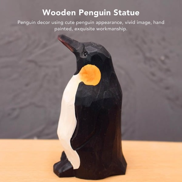 Träpingvinstaty Söt naturtrogen handmålad pingvinfigur Pingvindekor for matbordskontor