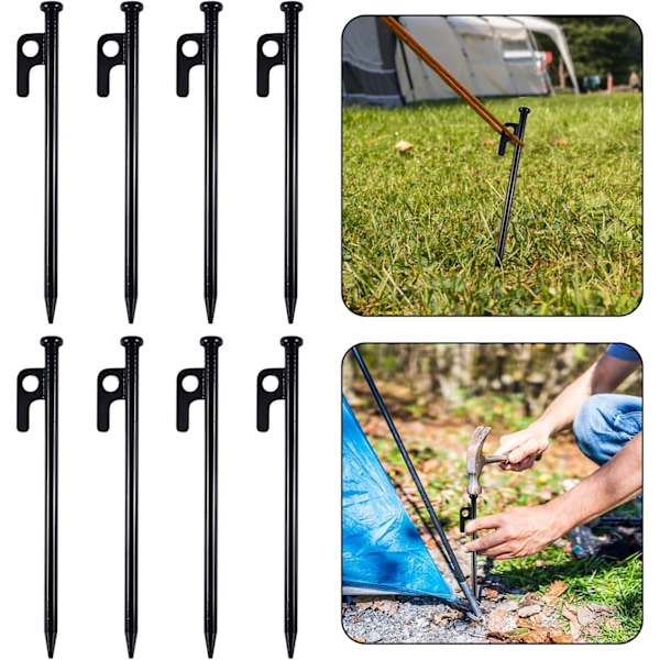 8 stk tunge teltplugger, teltplugger, metallplugger, 20 cm høykvalitets smidde jerncampingteltplugger med krok og hull for camping, camping ca