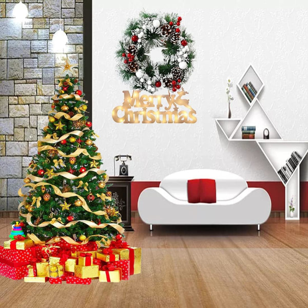 30CM konstgjord julkrans med dekorasjoner-klockor og present Weiße Kugel