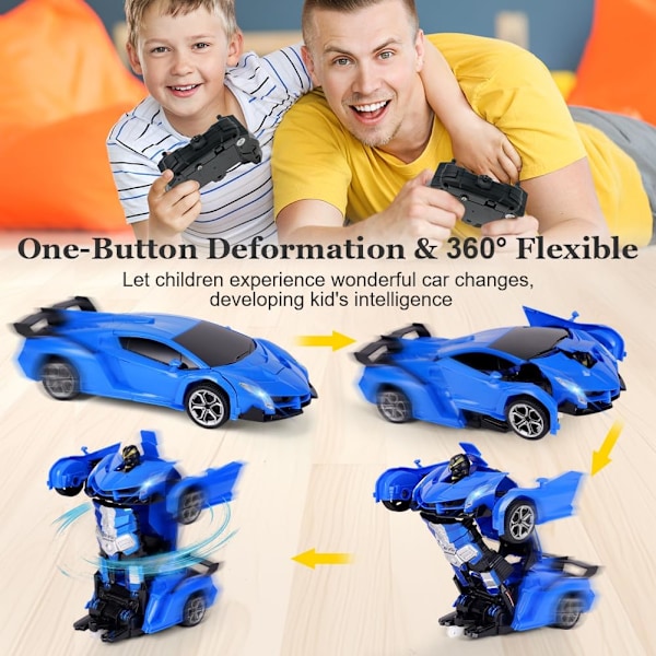 Fjärrstyrd bil, 1:18 Transformerande leksaksbil med fjärrkontroll, 2-i-1 Transformator robotleksak med 2,4 GHz fjärrkontroll Blå - Lamborghini