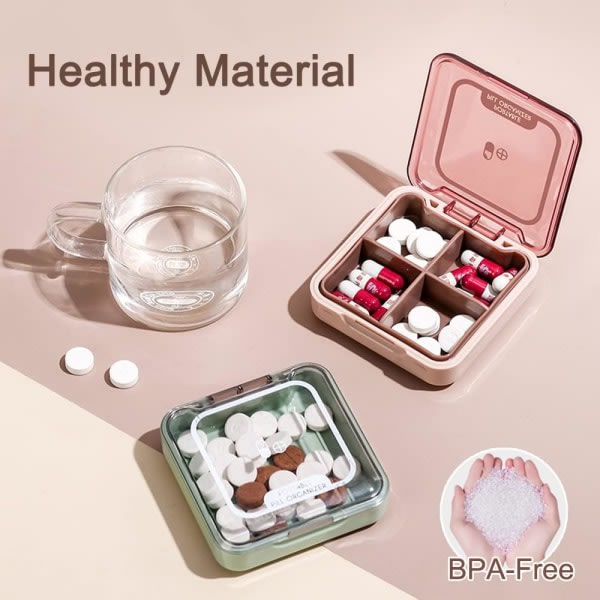 Liten tablettbox, BPA-fri fodral med 4 store fack for vitaminer, fugtsäker bärbar tablettbox for resor (djuprød)