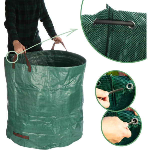 2x Trädgårdspåse med bärhandtag - Vikbar trädgårdsavfallspåse XXL - Rivsäker hopfällbar behållare för löv och grönt avfall (500 l - 2 st)