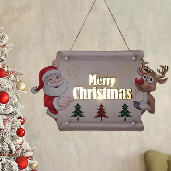 Lys upp träskylt, koristeellinen ljus God jul ytterdörrsdekorationer | Attraktiv bondgård hängande träskylt för inomhus utomhus (1p