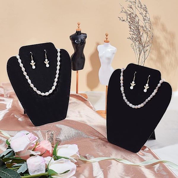 2-delars smyckesställ i sammet för halsband och örhängen, 8,3 tum högt, 3D-smyckesställ, kedjeorganisatör, skyltdocka, modell, liten kombination