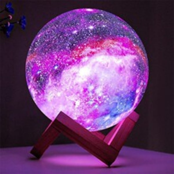 Månelys Galaxy Lys 12CM, 16 farger LED 3D Månelys, fjernkontroll og berøringskontroll nattlys gave