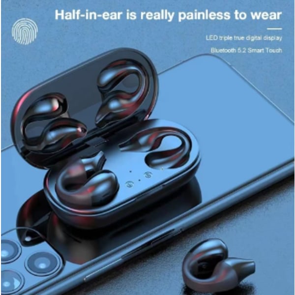 Smertefri trådløs åben øreclip på hovedtelefoner (sort)