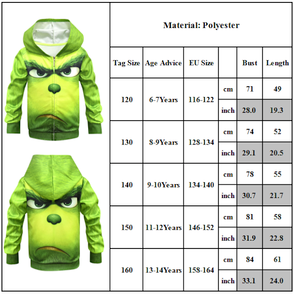 Grinch Tryck Tröjor Jultröjor för Barn 140cm
