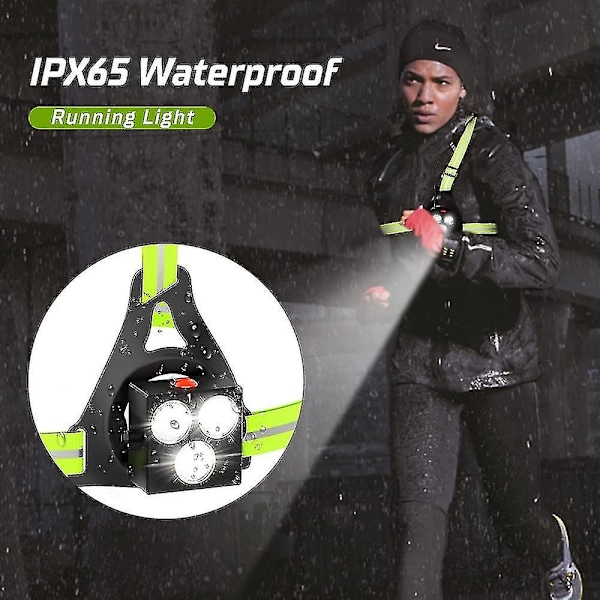 Løbelampe, USB-opladelig LED-løbelampe, 120° Justerbar Brystlampe, 500 Lumen, Løbelampe med Reflekterende Bånd til Jogging, Vandreture