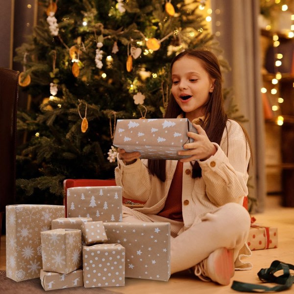 Julklappspapper, 5 ark Kraft Presentpapper Omslagspapper Presentpapper Kraftpapper Presentpapper for barn med Wr Sunmostar