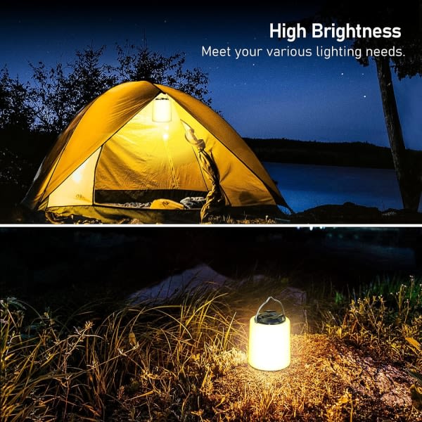 3000K varmt ljus, ljusstyrka justerbar 3 ljuslägen, 10+ timers drifttid vattentät tältlampa for camping, nödsituation [Energiklass A+++]