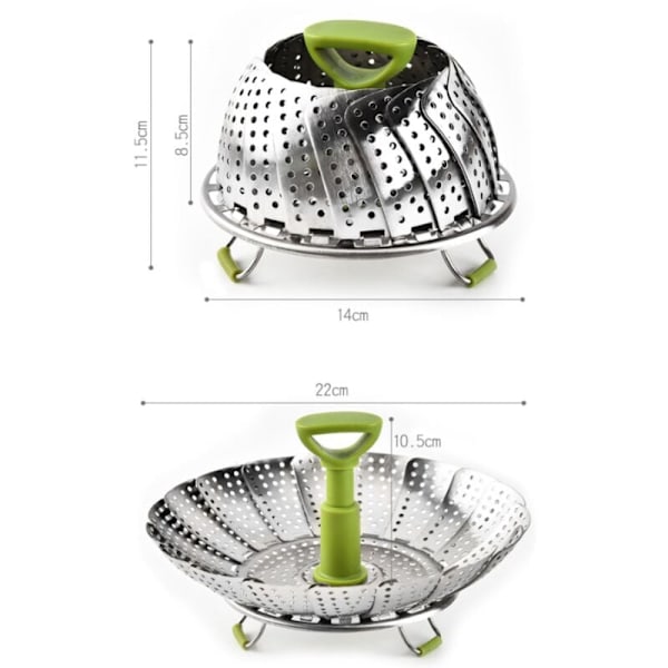 Foldbar Dampkogerindsats i Rustfrit Stål med Tilbageklappeligt Håndtag