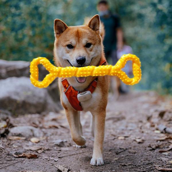 Oövervinnlig hundleksak, hållbar hundleksak, valp tandvårdsleksak, hållbar och säker hundben tugga för stora hundar, interaktiv hundleksak (gul)