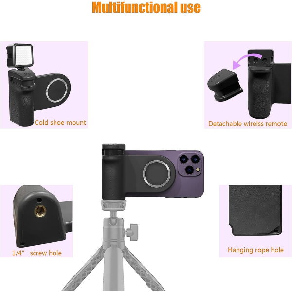 Magnetisk kameragreb Bluetooth-fæste, med avtagbar Bluetooth-slutter fjernkontrol og kaldet værktøj, til Iphone, Samsung, AndroidGray