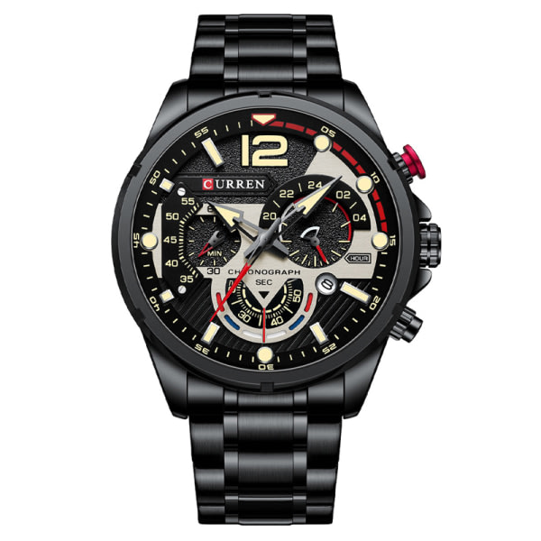 CURREN 8395 Klocka Vattentät klocka Multifunktion Chronograph Armbåndsur Herrklocka Black Shell Black