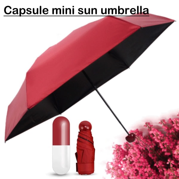 5-faldigt minikapselparaply med liten ficka. Vikbart kompakt fickparaply med söt fodral Rosa
