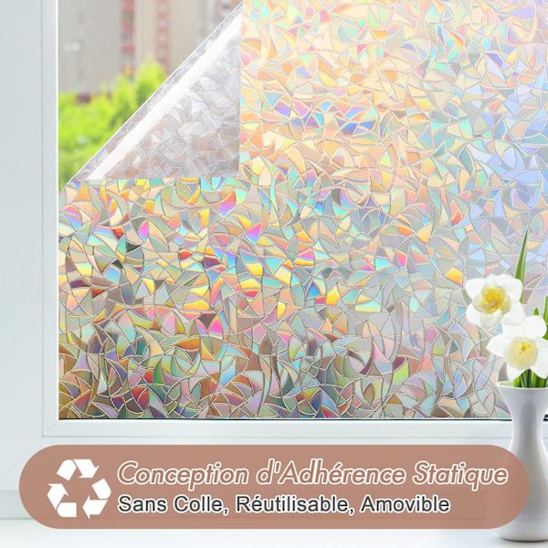 Elektrostaattinen ikkunakalvo sateenkaarivaikutuksella, koristeellinen anti-peeping-ikkunakalvo, 3D anti-UV-ikkunakalvo, 60x200cm 60x200cm