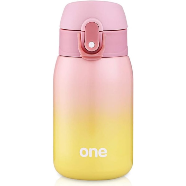 Vattenflaska for barn, dubbelvägg vakuumisolerad flaska i rostfritt stål for 24 timers kylning og 12 timers varmhållning, 9 oz (gul-rosa)