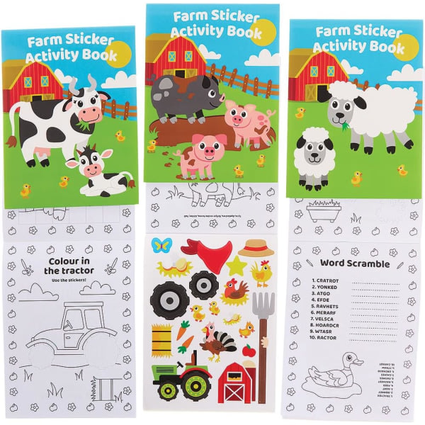 Aktivitetsböcker med klistermärken från gårdar - 8 st, klistermärkesbok för barn som fyllning av festpåsar