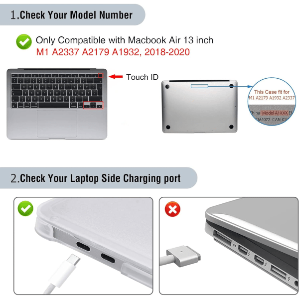 Etui kompatibelt for Macbook Air 13 tum M1 A2337 A2179 A1932, utgitt 2021-2018 Frosted Clear